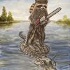 Raccoon with a chainsaw