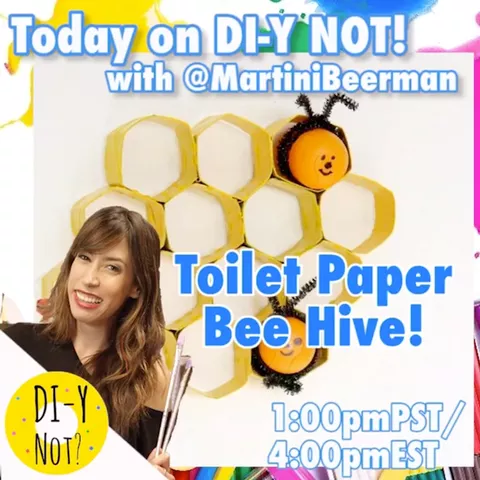 Come hang out at 1pm PST for #DIYNOT w @martinibeerman and let's make a beehive! #crafts #crafty