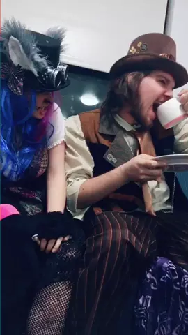A test run of of our Halloween costumes #steampumk#cheshirecat#madhatter (also introducing dis boi)