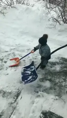 Baby falls over while shoveling snow #tiktokmemes #dankmemes #meme #funny #funnyvideos #lol #foryou