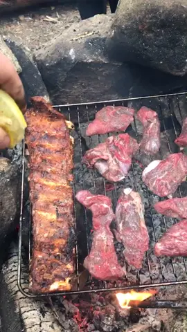 Ribs or beef 🥩 ?! #ribs #grill #beef #lemon #citron #bbqribs #chickenwings #firecooking #campingfood #outdoorcooking #bbq