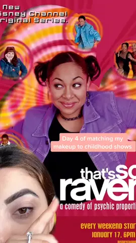 Here’s day 4 of matching my makeup to childhood shows :) comment your fave show! #4u #raven #familytime #gonnabefriends #eyemakeup #makeupchallenge