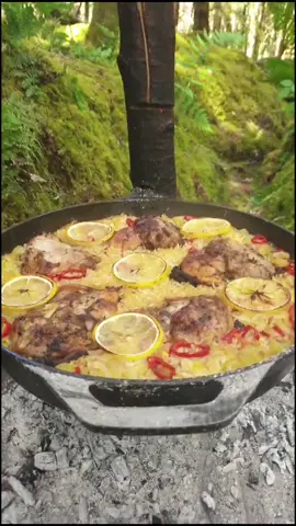 Lemon Chicken with Rice campfire cooking 🌲🔥 #menwiththepot #cooking #food #mealprep #nature #best #tasty #hungry #forest #fyp #eat #asmr #fire