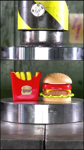 Excuse me, why is my burger meal flat?? 🍔😤 #oddlysatisfying #satisfying #hydraulicpress #ratingcrushes