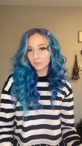 new hair, The color came out a little bit darker than I wanted but it’s OK because it gives me mad Coraline vibes ￼#Spooktember #bluehair