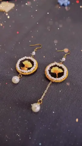Ginkgo earrings. #autumnearrings #handmadeearrings #earringmaking #embroideryflowers #earringlover #earringlove