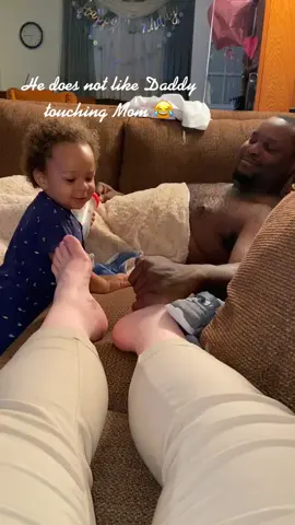 Little man does not like Daddy touching Mom. @busa4lyfe                              #protector #fyp #mommasboy #MomsofTikTok #babiesoftiktok
