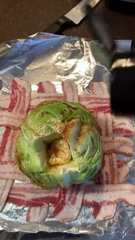 I’ve been smoking everything ! 😫 Bacon wrapped cabbage !! If you want your bacon crispy feel free to cook longer.i smoked mine for 2 1/2 hours. #fyp