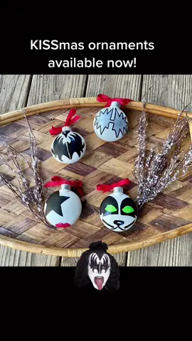 Merry KISSmas ornaments are available now. The perfect gift for that KISS @goddessofthunderleigh fan in your life!￼ Sold as a set.#smallbusinesscheck