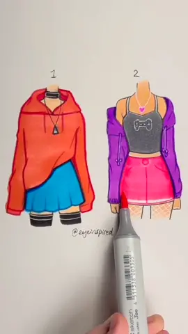 What outfit is your favorite!? 1 or 2? ♡ #satisfying #art #artwork #draw #sketch #craft #paint
