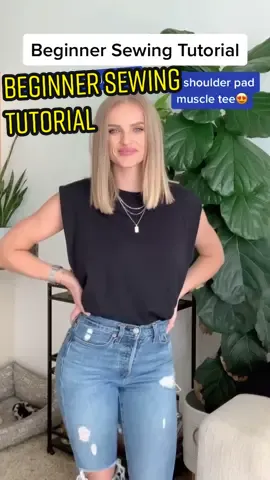 DIY SHOULDER PAD MUSCLE TEE // Beginner sewing tutorial 💙 #sew #DIY #sewingtutorial #beginnersewing #fyp
