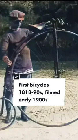 Very first bicycle models from 1818-1890s, filmed early 1900s. Colourised & restored for a better look at the bikes. #History #fyp #historical #bike