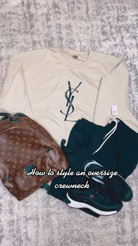 How to style an oversized crew neck #fashion #fashionbloggermom #edgystyle #fyp #foryourpage #fashioninspo #ottd #louisvuittonbag #ysl #midsize