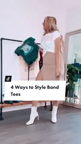 Four ways to style #bandtees ➡️ rented all for $49 with code RUNWAY35 from @fashionpass #howtostyleoutfits #howtostyle