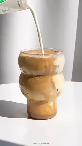Condensed milk latte ☕️🤎 I bought a new glass ! #homecafe #aesthetic #홈카페 #คาเฟ่ #your_coffee