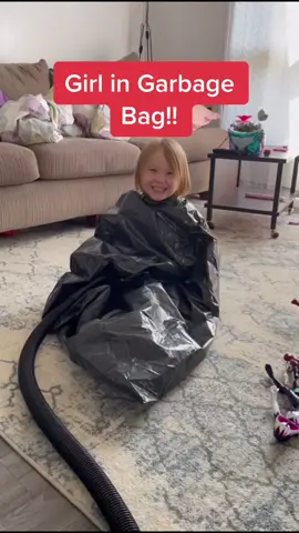 Girl in Garbage Bag!! #garbagebag #vacuum #girl #fyp #kid