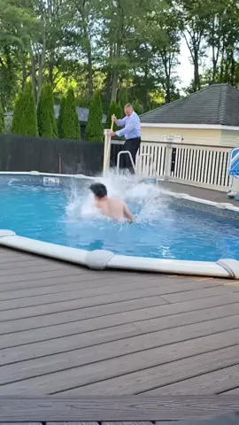 Their troubles seem to always revolve around this pool 😂👨‍👦 #fyp #dadtiktok #italiandad #fatherandson #poolside #angrydad #funtimes