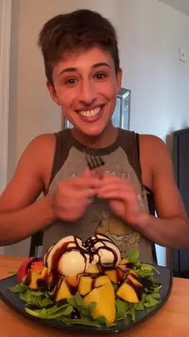 Peaches, burrata, & arugula salad with balsamic glaze!! #fyp #mukbang #asmr #mukbangeatingshow #mukbangeatingshow #eatingshow #eatingshowasmr