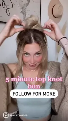 Top knot bun hairstyle. #topknottutorial #topknotbun #halfuphalfdown #halfupbun #hairtutorialsvideo #hairvideotutorial #quickhairstyle