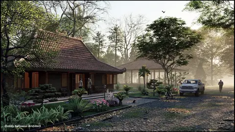 Suasana Asri dan Tentram Kampung Rumah Tradisional Joglo. 3DVisual dan 3DAnimasi.