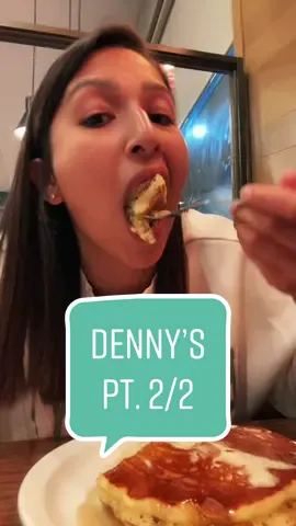 Eat with me 🥞 pt. 2/2 #eatwithme #foodtiktok #mukbang #mukbangeatingshow #xfinityfanthem #breakfast #dennys #pancakes #bacon #breakfastchallenge