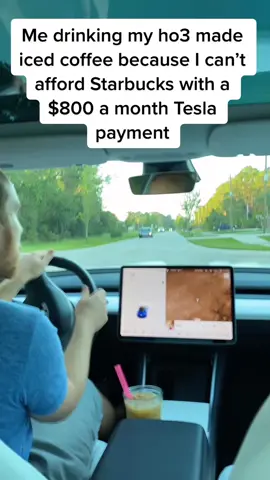 The sacrifices I’ve made to afford a Tesla have been ginormous. #tesla #teslamodel3 #teslasupercharger #teslamoney #icedcoffee