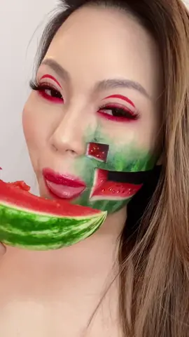 Melon-aire 🍉 #makeup #facepaint #mimles #watermelon #summertime #fyp #fy #foryou #foryoupage #illusionmakeup #tiktokart #painting #cute #fruit #art