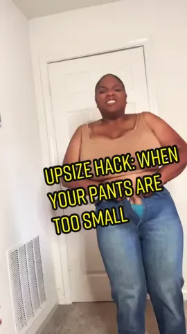 I thrifted these jeans that were too small so I took a pair of joggers with snaps and transformed them.#fashionhacks #jeanshacks #midsizefashion