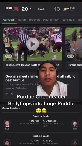 #PurdueCheerleader #BellyFlop #College #Football #4thandFive #cfbplayoff #Minnesota