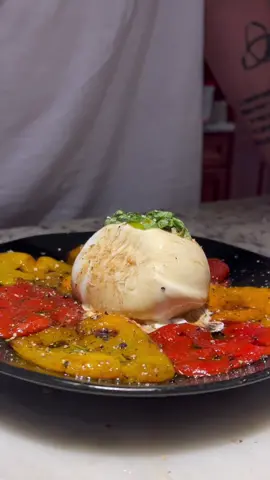 Spooky roasted red pepper and burrata salad #tiktokhalloween #tiktokcooks #halloween