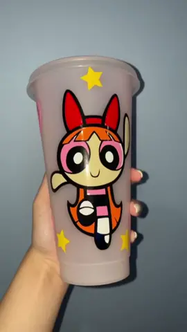 Make a power puff girl cup with me 💕 #powerpuffsgirls #blossom #cartoonnetwork #layeringviny #letsmakeacup #fyp #coldcup #colorchanging #cup