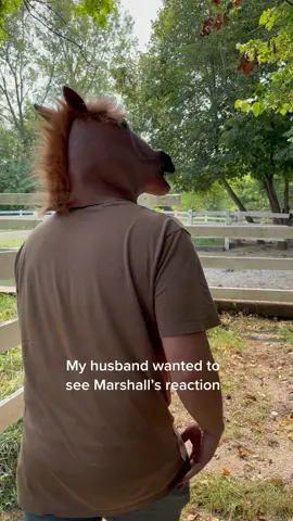 Marshall’s reaction to the creepy horse mask #horsemask #horsemaskchallenge #husbandwifecomedy #horsesoftiktok #horsereaction #funnyhorse #equestrian