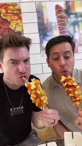 Potato Mozza Dog w/ light sugar and sweet chili sauce is a MUST! #ohkdog #nyc #ohkdognyc #koreanfriedcheese #friedcheese #cheesepull #yum #fyp #Foodie #food