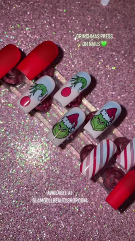 Christmas Nail Inspo 😍 #glamdollbeauty #grinchnails #pressonnails #nailinspo #foryou #nailsoftiktok #rednails #whitenails