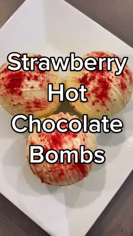 Strawberry hot chocolate bombs! #hotchocolate #hotchocolatebomb #strawberry #whitechocolate #baketok