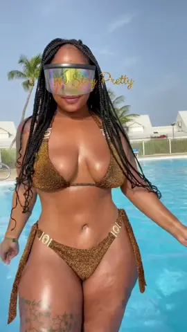 Shop this “chocolate gold” bikini and sun visor from WESTAYPRETTY.com #vacation #bikini #shop #westaypretty #sunvisor