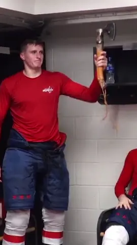 Last night saw a first @nhl goal and post game axe for Aliaksei Protas! 🇧🇾🪓 @capitals #NHLEurope #hockeytok #Hockey