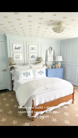 I built + designed this room in 8 weeks! Wood working, using a miter saw + brad nailer, painting, wallpapering the ceiling and more! Follow #DIY tips