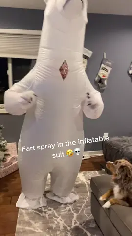 Pranking my fiancé 😬 #fartspray #fartsprayprank #inflatablecostume #fyp