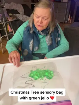 @jello #dementia #sensory #senses #sensorybag #carepartner #caregiver #endalz #christmastree #jello #ziploc #green