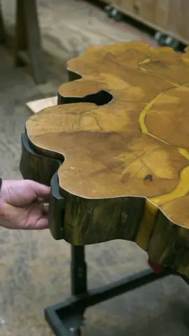 One of my favorites from the past year, sneaking this stupid little hidden drawer into the live edge cookie slab coffee table #woodworking #slabtable