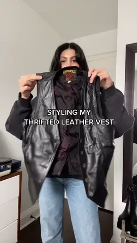 Obsessed with her 🖤 #leathervest #thrifted #styling
