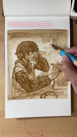 ❌HELLOWO painting with coffee times yes yes , this was a fun challenge , v delicious too , my room smells crunchy now and I've had to stop myself from licking the doodle several times 🏥🤡#drawing #manga #speeddrawing #sketchbook #painting #paintingwithcoffee #coffeepainting #doodle #traditionalart