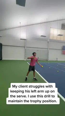 Ever struggled with maintaining your trophy position. This simple drill and practice the high left arm. #tennis @meikebabeltennis have you tried this?