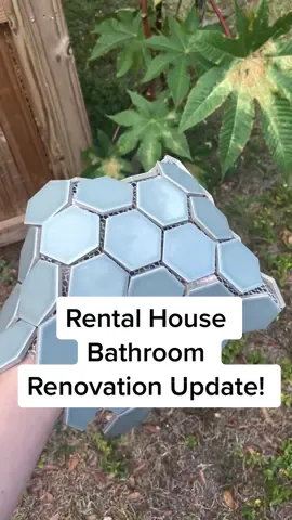 The #bathroomremodel at the new rental is underway! ◻️🔹◻️ #bathroommakeover #DIY #part1 #tile #tiletok #beforeandafter #fixerupper #midcenturymodern