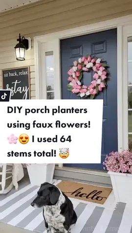 DIY porch planters! All ready for spring!#whitefarmhouse #porchdecor #frontporchdecor #springporch #springdecor #walmarthome #walmarthomedecor