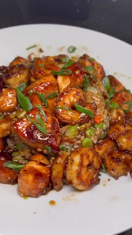 Teriyaki Salmon and Shrimp 🔥 #seafood #salmon #friedrice #fyp #onestopchop