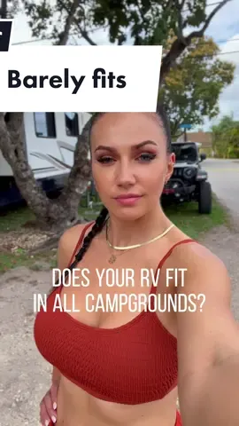 Barely fit between 2 trees 🌴 🌴  #rvlife #rvproblems #fulltimerv #hotmom #OREOBdayStack #LinkBudsNeverOff