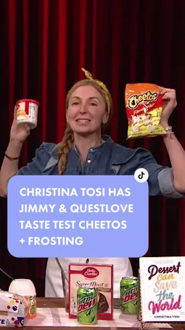 Would you try it? @MILK BAR’s #ChristinaTosi has Jimmy & #Questlove blind taste test #HotCheetos dipped in frosting! #FallonTonight