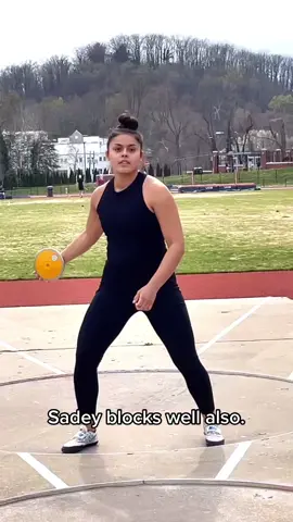 Sadey also blocks well in discus. Notice how she transfers power of rotation into the discus release by having firm left leg (block leg ) down.@sadey.throws